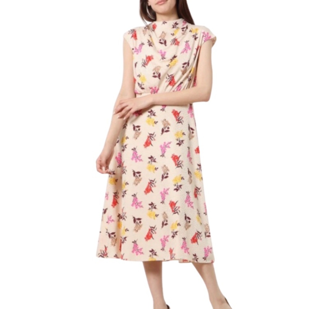 EUC Ann Taylor Cream Floral & Textured Tonal Polka Dot Midi Dress | Women’s 6P 🍂